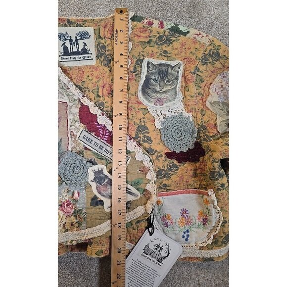 OOAK Magnolia Boho Quilted Jacket Frida Cat Bird Gypsy Patchwork Vtg INDIE sz XL - Picture 8 of 16